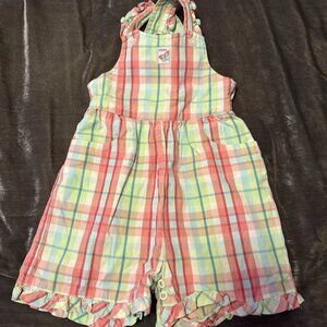 Vintage Y2K Gymboree Butterflies Pink Green Blue Plaid Shorts Overalls 12-18 M